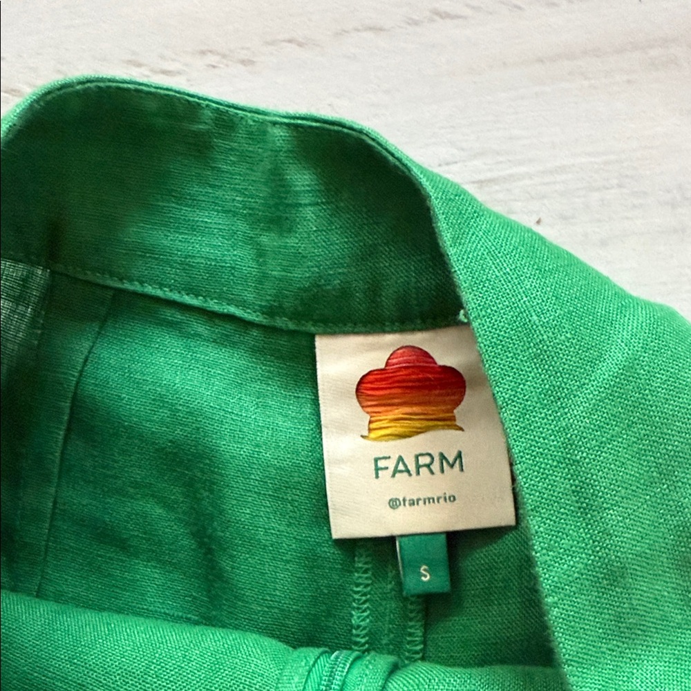 FARM Rio Green Puff Sleeve Top with Geometric Pattern two piece - Picture 3 of 4